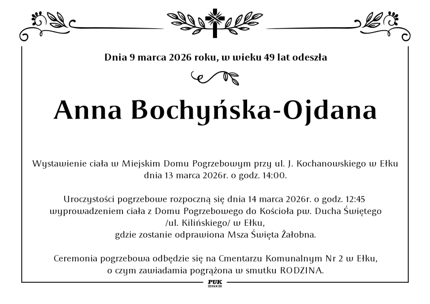 Anna Bochyńska-Ojdana - nekrolog